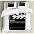 thumbnail image 1 of Movie Theater Duvet Cover Set Queen Size, Realistic Illustration of a Clapper Board Symbol for Film and Video Industry, Decorative 3 Piece Bedding Set with 2 Pillow Shams, Black White, by Ambesonne, 1 of 3