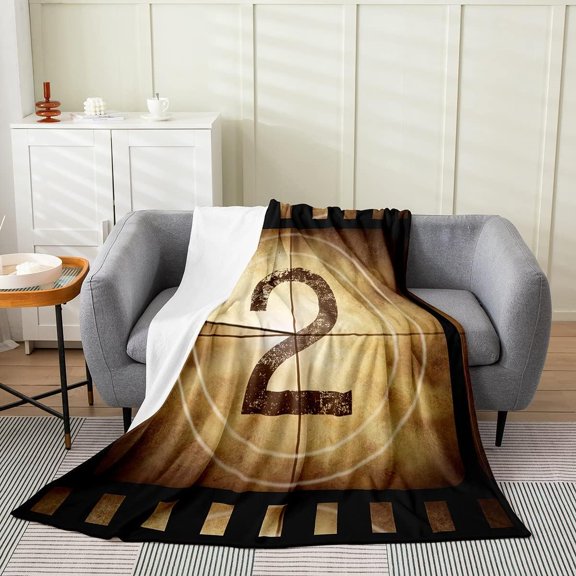 Movie Theater Fleece Blanket Baby Size Vintage Tape Filmstrip Throw Blanket for Sofa Bed Couch Countdown Number 2 Print Fuzzy Blanket Grunge Film Style Plush Bed Blanket,Brown