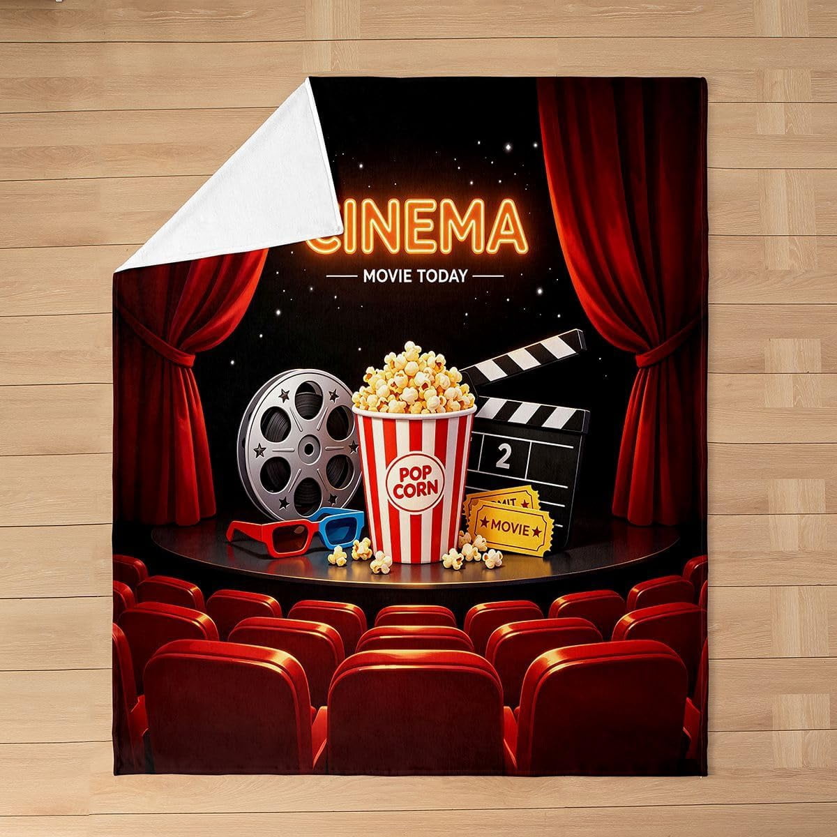 Movie Theater Popcorn And Clapperboard Fleece Blanket for Bed and Couch ...