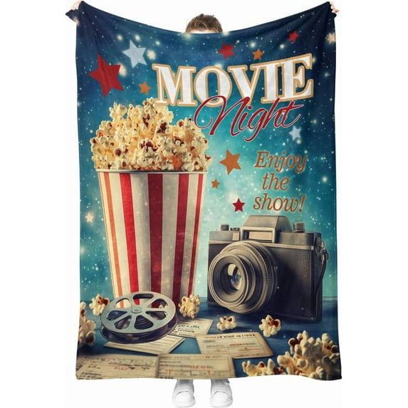 Movie Theater Popcorn Blanket Cinema Gifts for Men Women Boys Adult Teen Kids Birthday Christmas Halloween Mom Dad Husband Fathers Day Presents Camera Movie Room Decor Throw Blanket 60"x80"