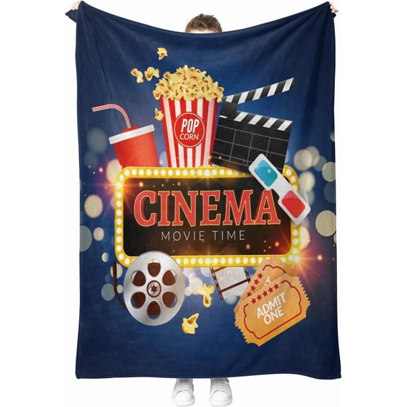 Movie Theater Popcorn Blanket Cinema Gifts for Men Women Boys Adults Birthday Christmas Fathers Day Presents for Mom Dad Husband Movie Room Decor Film Player Clapboard Throw Blankets 50"x60"