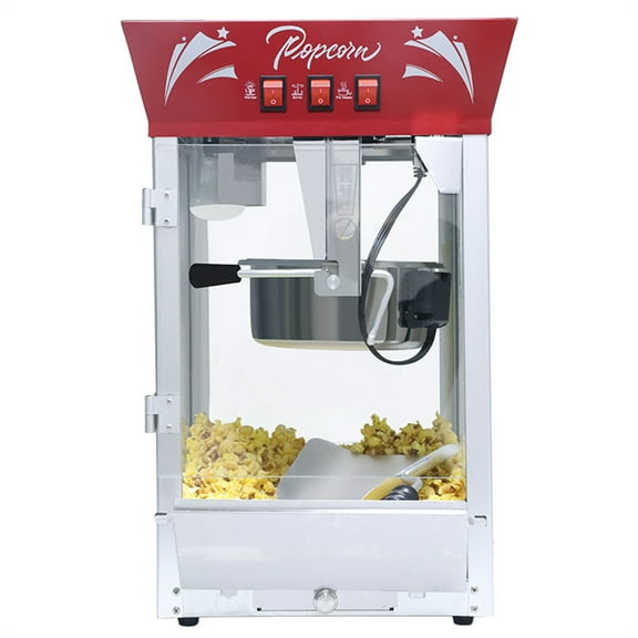 Movie Theater Popcorn Machine 12oz, 850W Stainless Steel Popper with Warming Deck & Metal Popcorn Scooper, Safety Glass | ¡Máquina de Palomitas Profesional (Red)