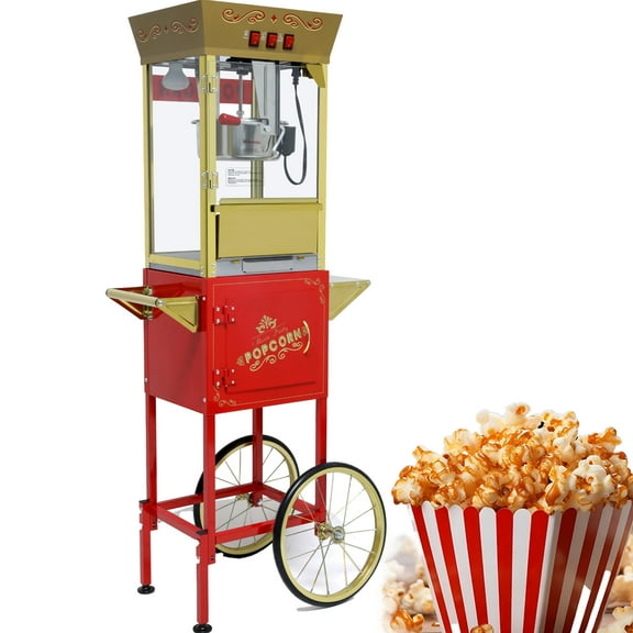 Movie Theater Popcorn Machine, Nostalgia Popcorn Machine with Wheels, Popcorn Cart With 12 Oz Kettle Makes Up to 56 Cups , Commercial Vintage Popcorn Machine (Red)