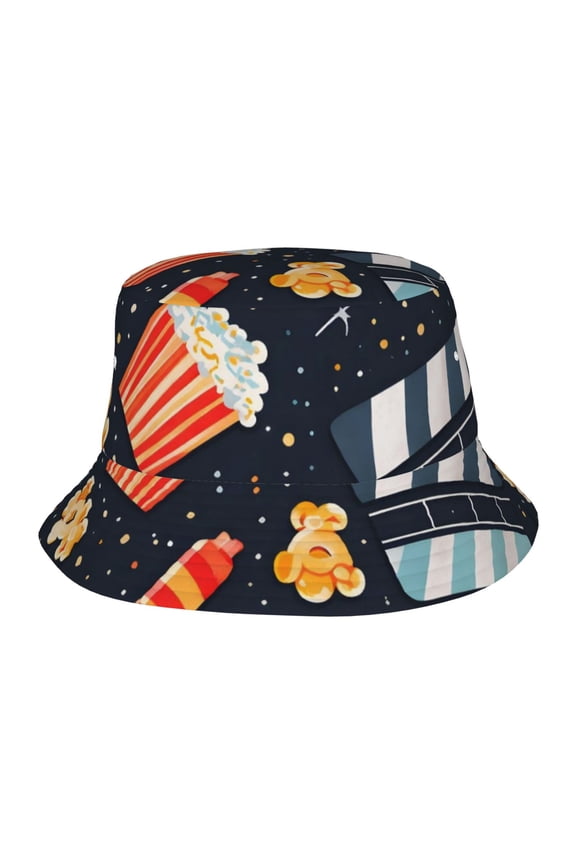 Movie Theater Popcorn Theme Fisherman's Hat Lightweight and Breathable Sun Hat Suitable for Both Men and Women