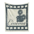 thumbnail image 1 of Movie Theater Soft Flannel Fleece Blanket, Grunge Poster Design with Strip Frame Cinema Lettering and Projection, Cozy Plush for Indoor and Outdoor Use, 60" x 80", Slate Blue Beige, by Ambesonne, 1 of 5