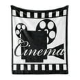 thumbnail image 1 of Movie Theater Soft Flannel Fleece Blanket, Monochrome Cinema Projector Inside a Strip Frame Abstract Geometric Pattern, Cozy Plush for Indoor and Outdoor Use, 50" x 70", Black White, by Ambesonne, 1 of 5