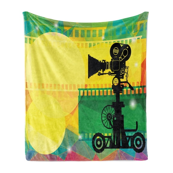 Movie Theater Soft Flannel Fleece Throw Blanket, Abstract and Vibrant Colored Composition with Strips Projection Silhouette, Cozy Plush for Indoor and Outdoor Use, 70" x 90", Multicolor, by Ambesonne