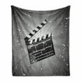 thumbnail image 1 of Movie Theater Soft Flannel Fleece Throw Blanket, Clapper Board on Retro Backdrop Grunge Effect Director Cut Scene, Cozy Plush for Indoor and Outdoor Use, 50" x 60", White Black and Grey, by Ambesonne, 1 of 6