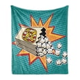 thumbnail image 1 of Movie Theater Soft Flannel Fleece Throw Blanket, Halftone Background with Retro Style Colorful Popcorn Design Cinema Snacks, Cozy Plush for Indoor and Outdoor Use, 60" x 80", Multicolor, by Ambesonne, 1 of 5