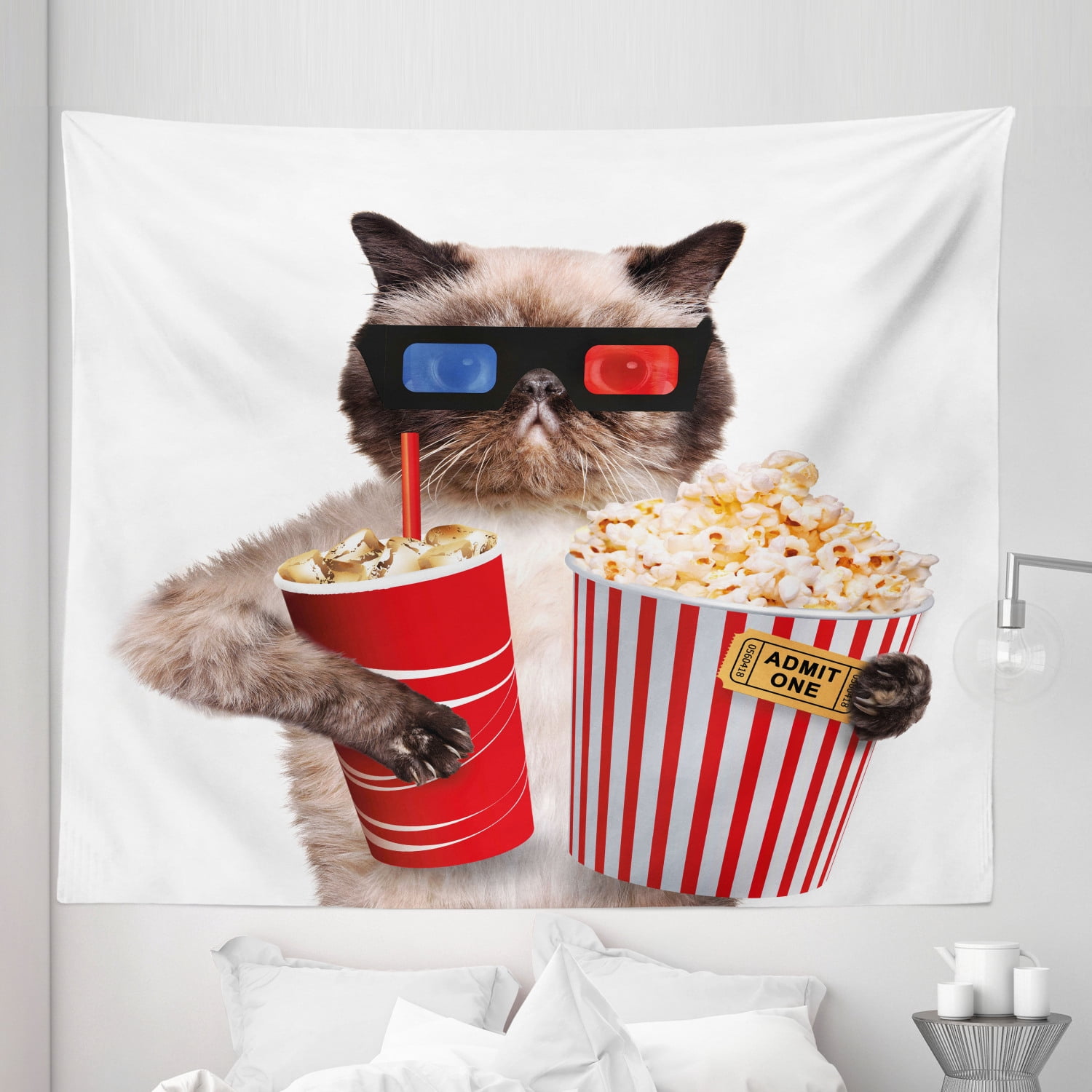 Tende A Pannello Ambesonne Cinema: 2 Pezzi 108x63 Pollici Con Disegno 3D Di Ciak, Bobine E Popcorn