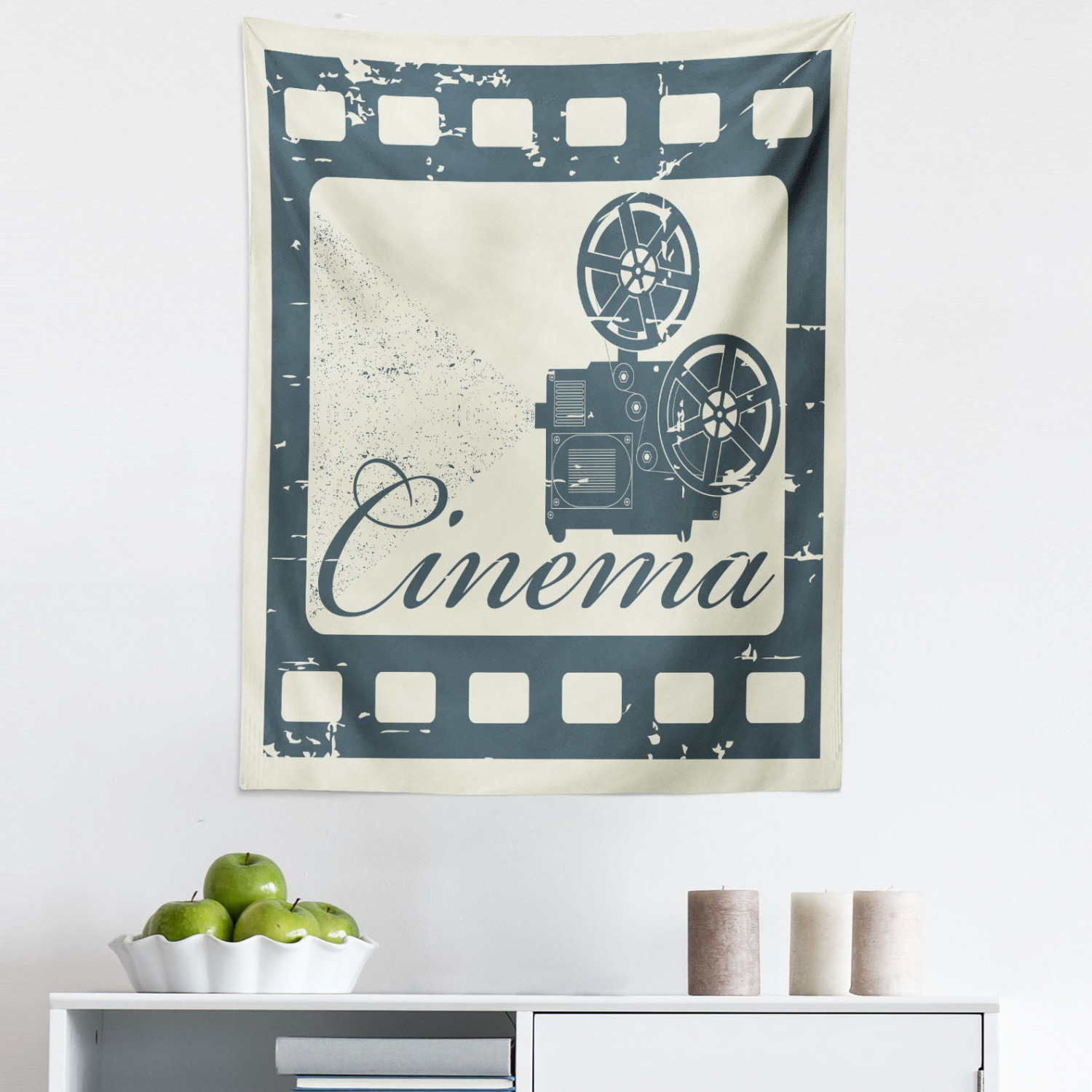 Movie Theater Tapestry, Grunge Poster Design with Strip Frame Cinema ...