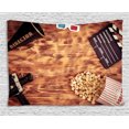 thumbnail image 1 of Movie Theater Tapestry, Retro Cinema Objects on a Wooden Table Top View Analog Vintage Technology, Wall Hanging for Bedroom Living Room Dorm Decor, 60W X 40L Inches, Multicolor, by Ambesonne, 1 of 2