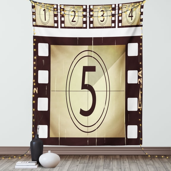Movie Theater Tapestry, Scratched Film Strips Vintage Movie Frame Pattern Grunge Illustration, Wall Hanging for Bedroom Living Room Dorm Decor, 40W X 60L Inches, Beige Brown White, by Ambesonne