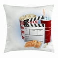 thumbnail image 1 of Movie Theater Throw Pillow Cushion Cover, Soda Tickets Fresh Popcorn and Clapper Board Blockbuster Premiere Cinema, Decorative Square Accent Pillow Case, 16 X 16 Inches, Multicolor, by Ambesonne, 1 of 2