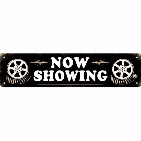 Movie Theater Tin Decor 16*4 Inches "NOW SHOWING" Theater/Home Theater Wall Art - Retro Cinema Accent, Movie Decor, Home Theater Metal Sign