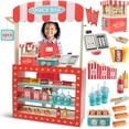 thumbnail image 1 of Movie Theatre Snack Bar Wooden Playset - Pretend Concession Stand Fun- Full Set Includes Popcorn Machine, Hot Dogs, Candy Bars, Sodas, Cash Register, Credit Card & More- Kids Play Food Activity Center, 1 of 5