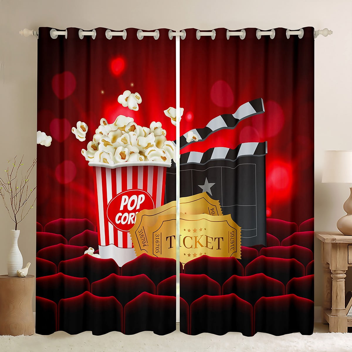 Movie Theme Curtains for Family Home Theater Decor Blackout Curtains