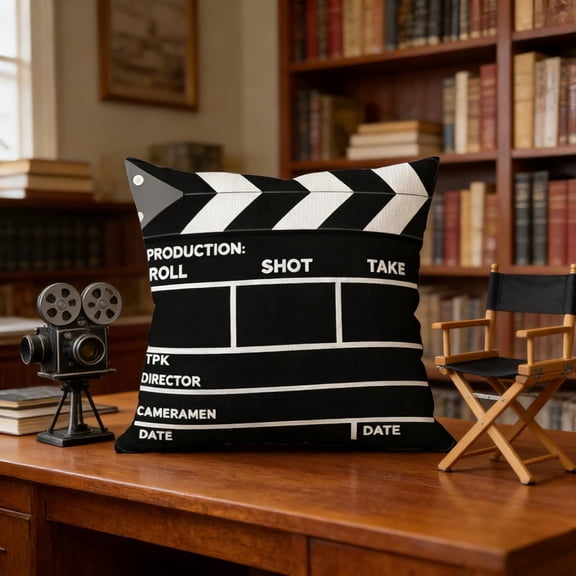 Movie Theme Pillowcase, Classic Film Printed Cushion Cover, Decorative Pillow Slip for Sofa, Bed, Living Room, Home Theater, Bedroom & Movie Fans Home Decor Use, Black