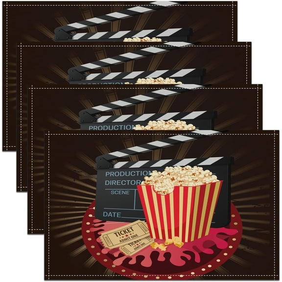Movie Theme Placemats Set of 4 18"x12" Movie Theater Decor Placemat for Kitchen Dining Table Decor Indoor Outdoor for Movie Night Table Place Mats, Cinema