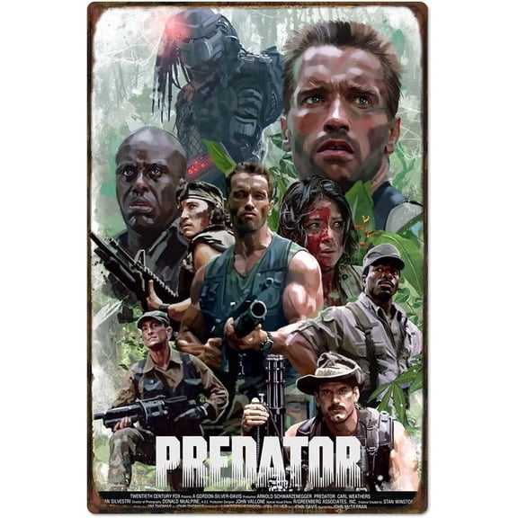 Movie Theme Poster Predator Vintage Metal Tin Sign Retro Movie Tin Sign Wall Art Sign for Home Wall Decor 8x12 in