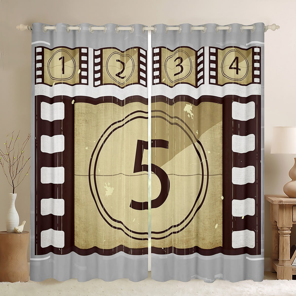 Movie Themed Curtains for Family Boys Girls Vintage Cinema Style