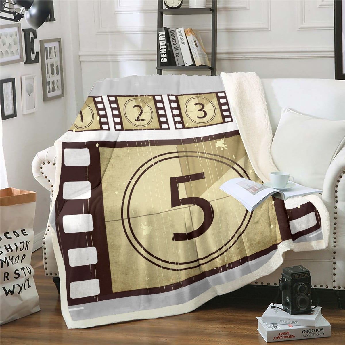 Movie Themed Throw Blanket for Family Boys Girls Vintage Cinema Style