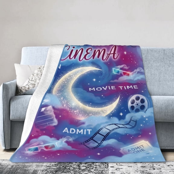 Movie Throw Blanket, Super Soft Flannel Film Player and Clapboard Print, Novelty Decor for Bedroom 50x40