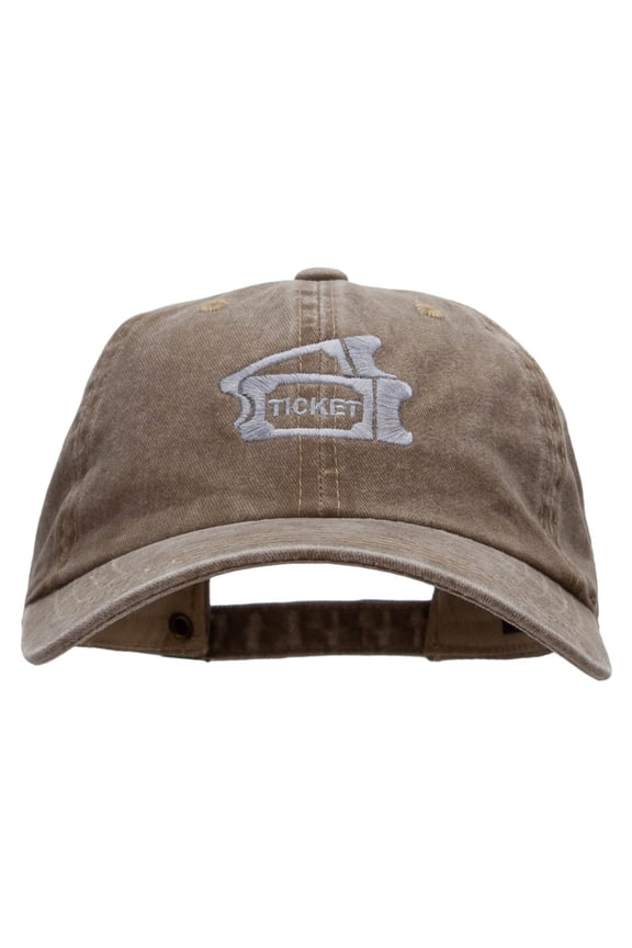 Movie Ticket Embroidered Unstructured Pigment Dyed Cotton Cap - Dk Beige OSFM