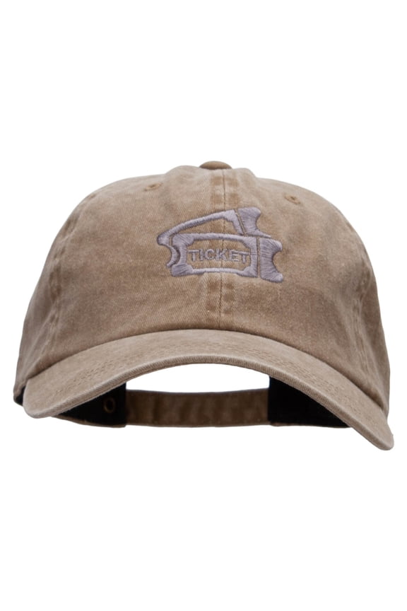 Movie Ticket Embroidered Unstructured Pigment Dyed Cotton Cap - Khaki OSFM