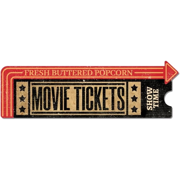 Movie Tickets Vintage Metal Tin Sign 10.6x3.4inch Retro Show Time Plaque Poster Metal Wall Decorative Tin Signs for Movie Cinema Theater Restaurant Coffee Shop Club Bar Decoration ColorfulDIY