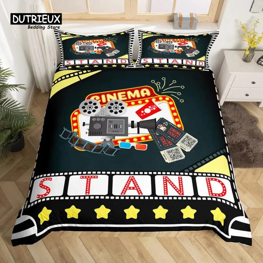 Movie Time Comforter Cover Movie Theater Bedding Set Cinema Poster Duvet Cover Microfiber