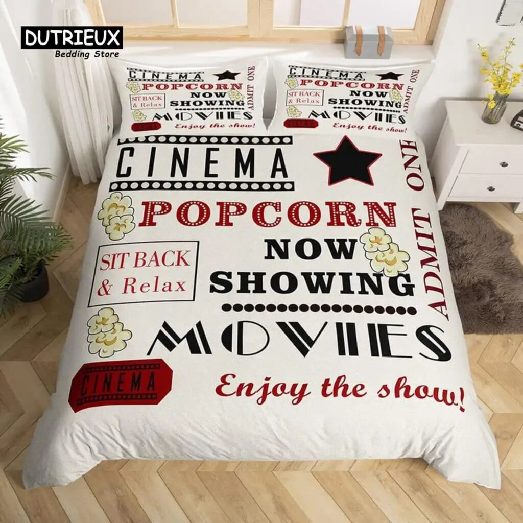 Movie Time Comforter Cover Movie Theater Bedding Set Cinema Poster Duvet Cover Microfiber