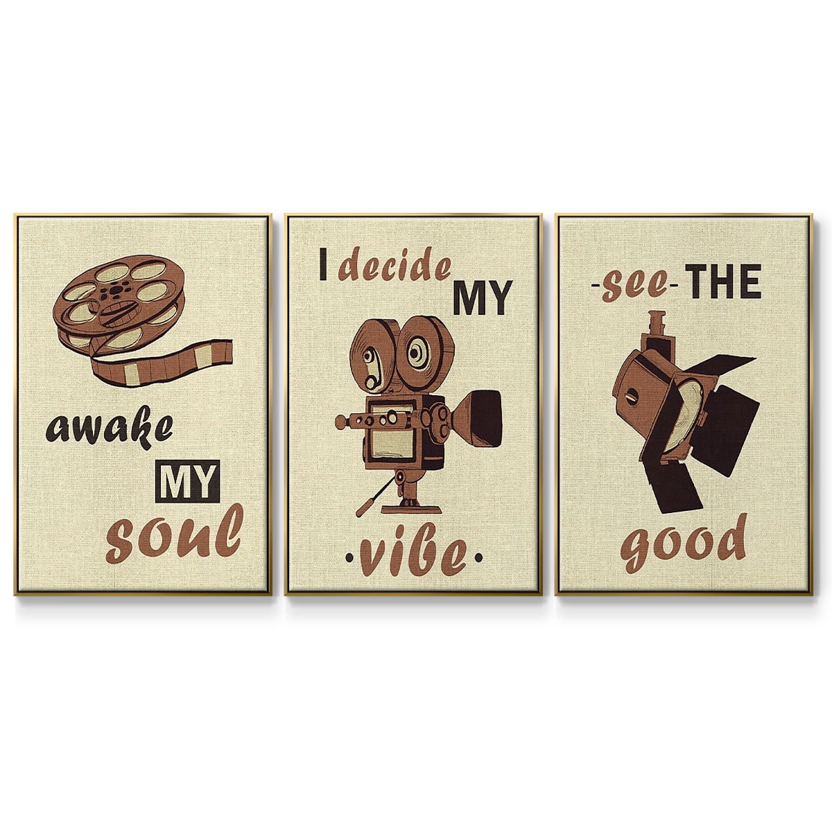 Movie Time I - Framed Premium Gallery Wrapped Canvas L Frame 3 Piece Set - Ready to Hang