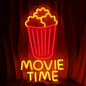 Movie Time Neon Sign LED Popcorn Light Up Snack Signs for Home Theater Cinema Wall Decor Kitchen Party Business Movie Night Wall Art Gifts