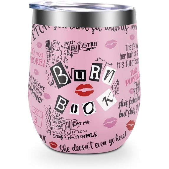Movie Tumbler, Burn Book Wine Tumbler, Movie Lover Gifts for Women Girls Friends Sister, Movie Fans Gift, Birthday Halloween Christmas Gift Idea, 12 oz Stainless Steel Coffee Thermos with Lid