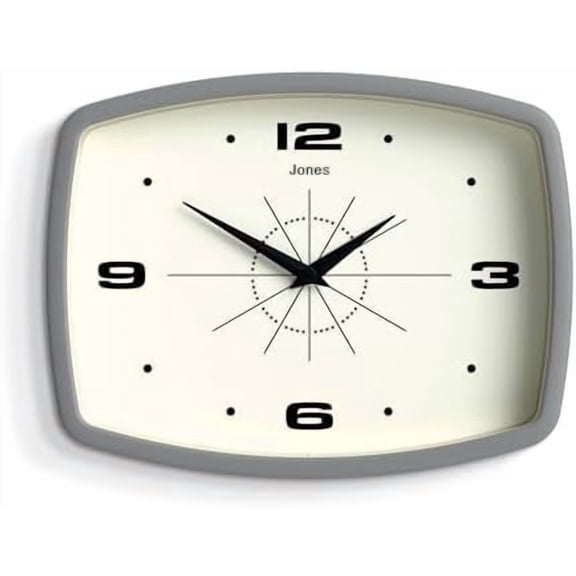 ® Movie Wall Clock | Rectangular Retro Clock | 10 inch | Gray | Cool mid-Century Designer Look for Kitchen, Living Room or Office