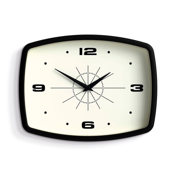 Movie Wall Clock | Retro Rectangular 10 Inch Black Cool Mid-century Designer Look For Kitchen  Living Room Or Office