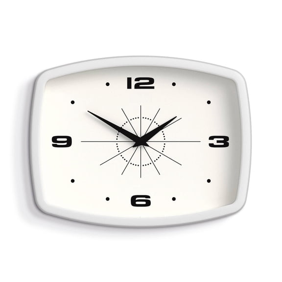 Movie Wall Clock | Retro Rectangular 10 Inch White Cool Mid-century Designer Look For Kitchen  Living Room Or Office