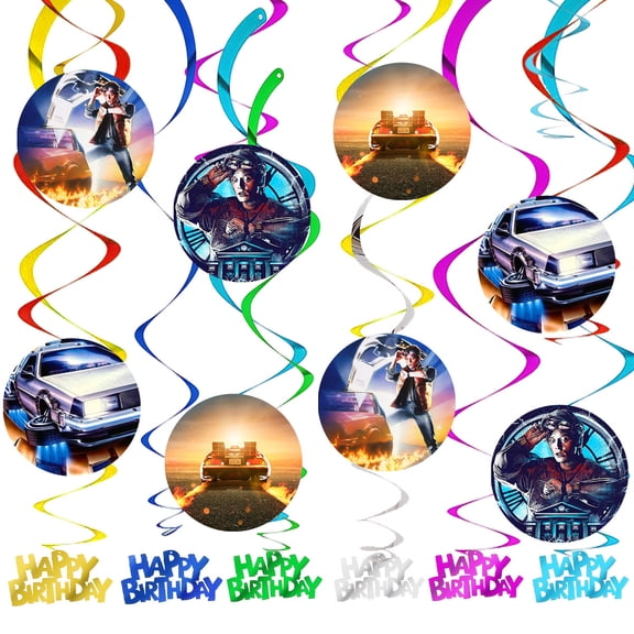 Movies Back Party Decorations Future Hanging Swirl Sign Whirls Birthday Streamer Ceiling Decor Supplies 14 pcs