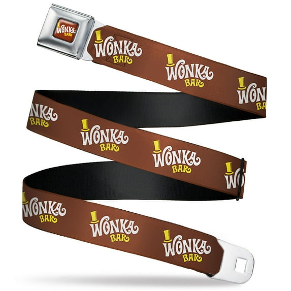 Movies Belt, Seatbelt Buckle Belt, Willy Wonka and the Chocolate Factory Wonka Bar Logo, Youth 20 to 36 Inches