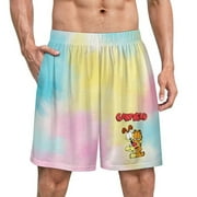 SUBRCMSYTUS Movies Garfield Men's Shorts 3D Printed Beach Shorts Pajama Pants with Pockets Summer Lightweight Sports Beach Wear