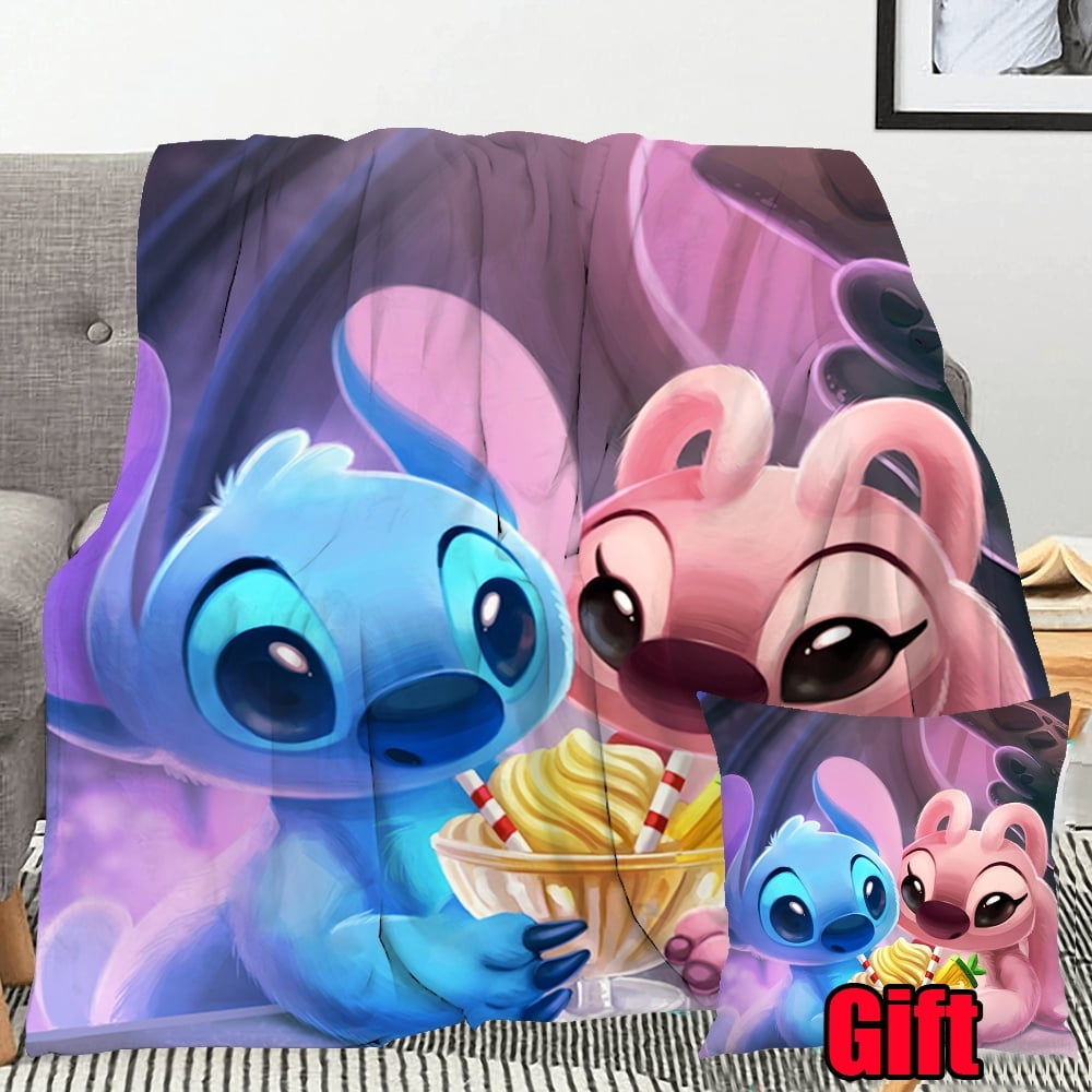 stitch 2 in 1 blanket pillow - soft throw winter blanket, lilo and stitch  gift