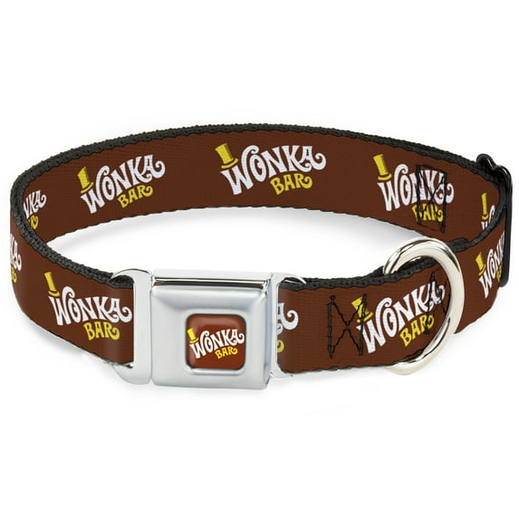 Movies Pet Collar, Dog Collar Metal Seatbelt Buckle, Willy Wonka and the Chocolate Factory Wonka Bar Logo, 13 to 17 Inches 1.5 Inch Wide