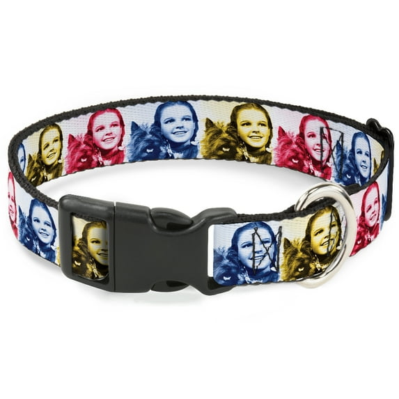 Movies Pet Collar, Dog Collar Plastic Buckle, The Wizard of Oz Dorothy and Toto Pose Blues Yellows Reds, 11 to 16.5 Inches 1.0 Inch Wide