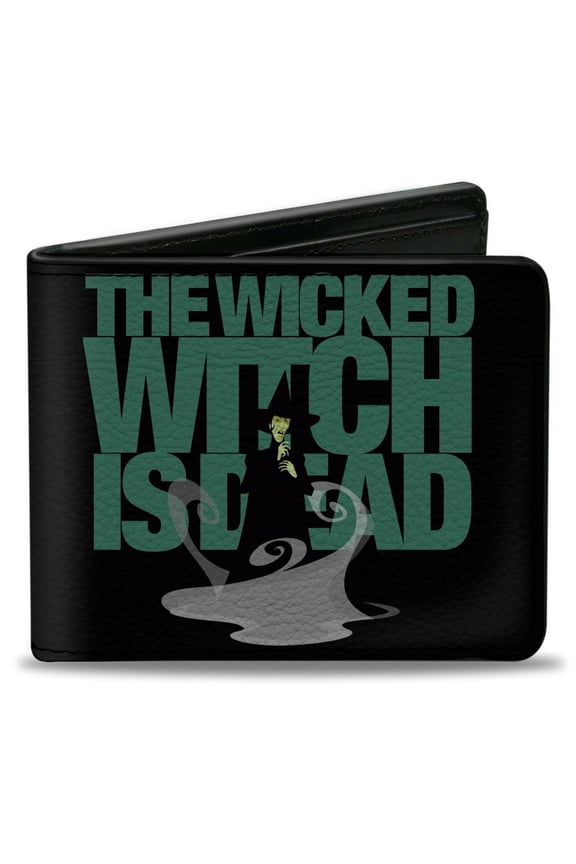 Movies Wallet, Bifold, The Wizard of Oz The Wicked Witch is Dead Quote Black Greens, Vegan Leather