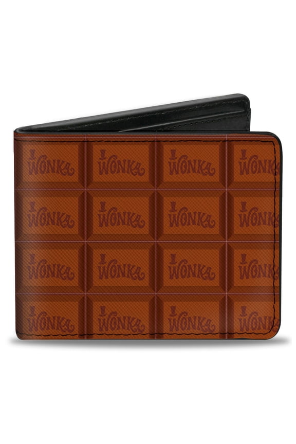 Movies Wallet, Bifold, Willy Wonka and the Chocolate Factory Wonka Bar Blocks Browns, Vegan Leather