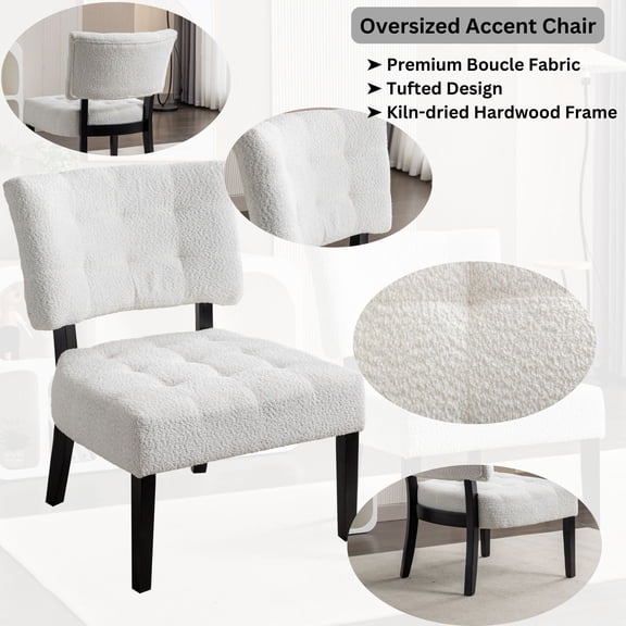 Movile Oversized Boucle Tufted Accent Chair in White | Plush High-Density Foam Seating | Durable Kiln-Dried Hardwood Frame | 27"W x 31"D x 34"H | Living Room, Bedroom