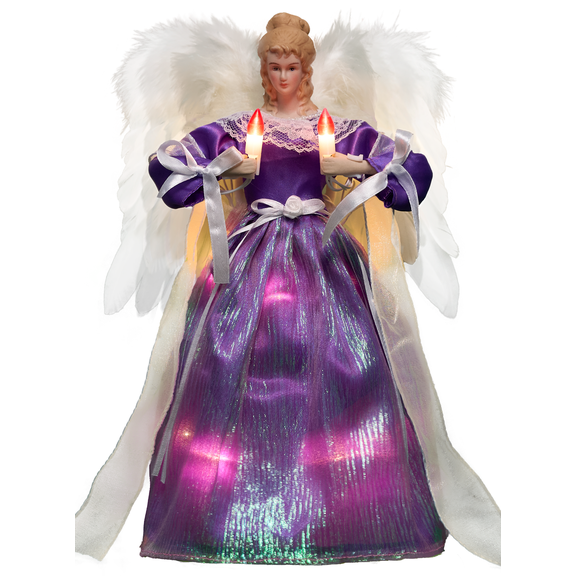 Cyraft Moving Angel Tree Topper with Lights, 12’’ in Purple Cloth, Separately Controlled Flapping Wings and Bright LEDs, 6 On / 18 Off Hours Cycle