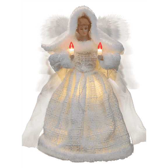 Cyraft Christmas Tree Topper, Moving Angel 12 Inch White Cloth LED Lights, Flapping Wings 6 on/18 off Timer