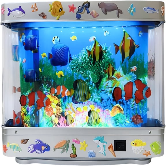 Moving Aquarium Night Light with Virtual Ocean Effect, Retro Fish Tank Lamp